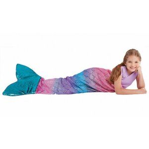 Mermaid Tail Blanket / Throw- Blue and pink with reversible sequins